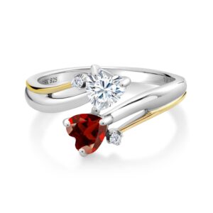 Gem Stone King 925 Silver and 10K Yellow Gold Personalized Engraved Birthstone and Lab Grown Diamond 2 Heart Promise Women Couple Ring (Size 7)