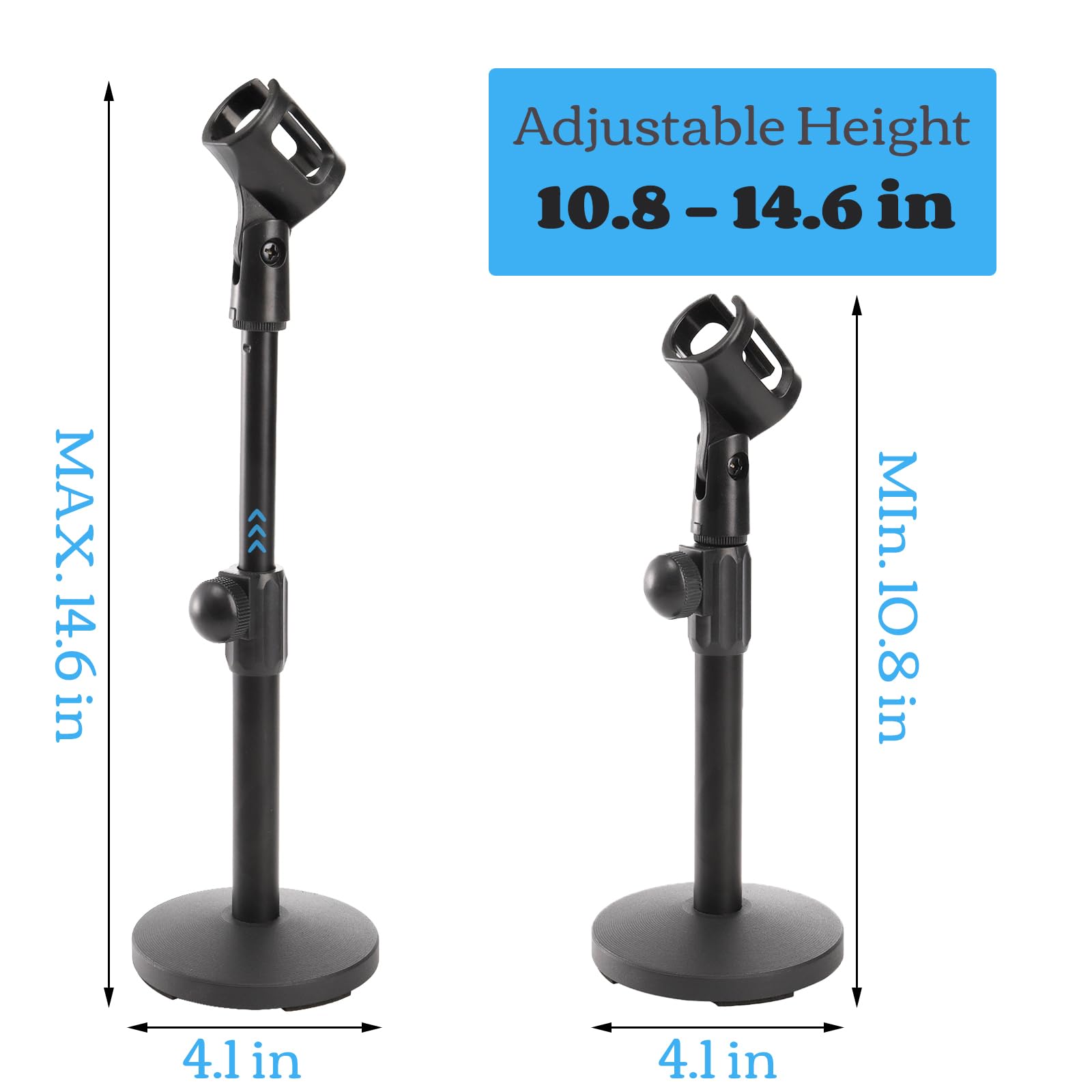 YOUEON 2 Pcs Microphone Stand Desktop, Adjustable Table Mic Stand with Mic Clip and 5/8" Male to 3/8" Female Screw Adapter, Heavy Base for Snowball, Spark & More