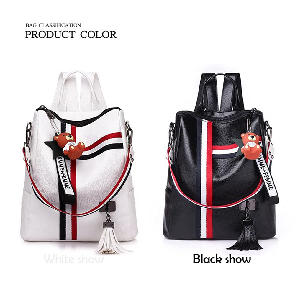 Taremoci women's backpack handbag large capacity leather bag cute women's mini backpack, black, white (White)