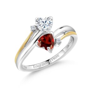 gem stone king 925 silver and 10k yellow gold personalized engraved birthstone and lab grown diamond 2 heart promise women couple ring (size 7)