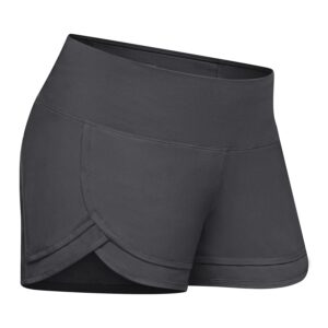 women's lightweight running shorts with mesh linner 3" wod workout athletic shorts for women with phone pocket dark gray