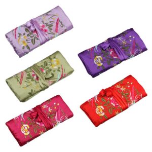 SOFEA Oriental Silk Jewellery Roll Wrap Jewelry Pouch Organizer Travel Storage Case