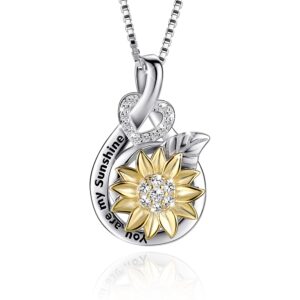 vanlams sunflower necklace for women, love heart pendant necklace you are my sunshine jewelry, mothers day gifts necklaces gifts for mom wife girlfriends daughter (sunflower)