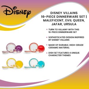 Disney Villains 16-Piece Ceramic Dinnerware Set, Maleficent, Evil Queen, Jafar, Ursula, Multicolor