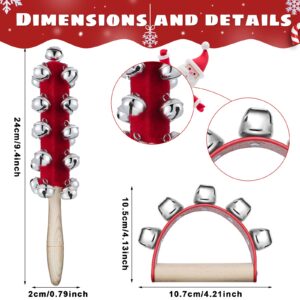 6 Pieces Christmas Hand Jingle Bells Wooden Hand Sleigh Bells Jingle Shaker Bells Handhold Bell Rattles Musical Bell Instruments Handheld Bells Holiday Christmas Decor (Red)