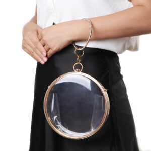 Cirilla Women Acrylic Transparent Round-Cake Clutch Evening Handbag Jeweled Ring Handle for Wedding Cocktail Party Banquet (clear)