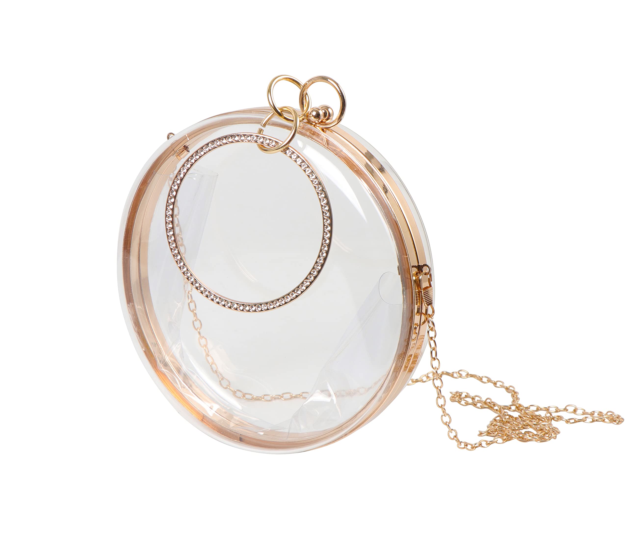 Cirilla Women Acrylic Transparent Round-Cake Clutch Evening Handbag Jeweled Ring Handle for Wedding Cocktail Party Banquet (clear)