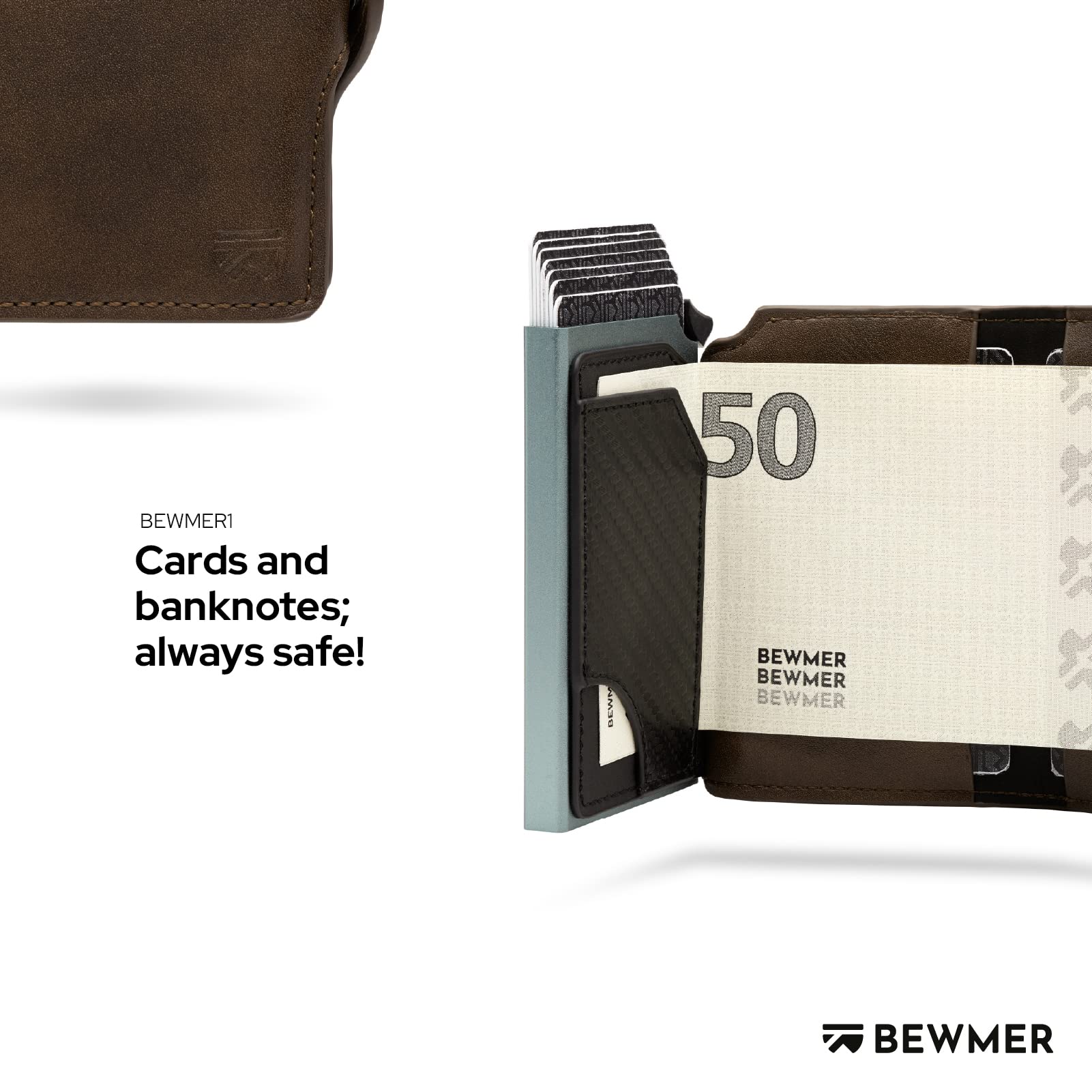 BEWMER 1 Shielded Credit Card Wallet for Men & Women | Men’s Slim Wallet | Document & Credit Card Holder for Men | Minimalist Mens Wallet with Rfid Protection & Carbon Fiber Money Clip