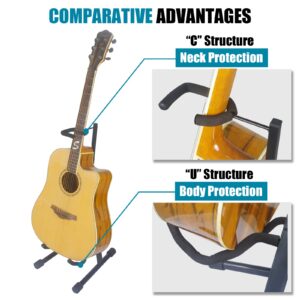 GLEAM Guitar Stand - Stable for Pet Owners and Children at Home Folding Acoustic Electric Classic Guitars Bass and Banjo Stand Adjust Height from 13'' to 25'' with Neck Holder Black