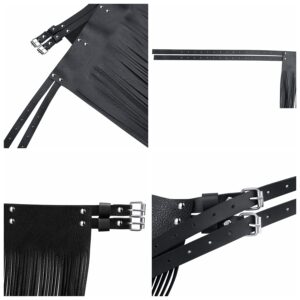 Ayliss Women Punk Waist Belt Tassel Fringe Skirt Belt Vintage PU Leather Waistband Belt Rocker Dance Performance Costume (Black #1)