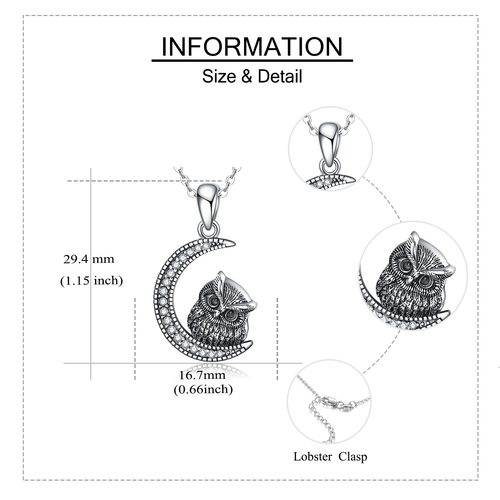 YAFEINI Owl Urn Necklaces for Ashes Sterling Silver Crescent Moon Keepsake Cremation Jewelry Memorial Gifts for Women