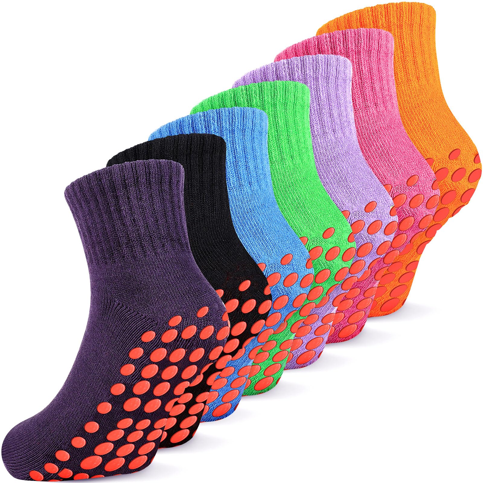 7 Pairs Kids Non Slip Socks Anti Skid Mid Calf Socks for Toddler Boys Girls (S)