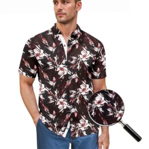 ETHANOL Men Classic Slim Fit Woven Short Sleeve Wrinkle Resistant Print Shirt MSTL46568-2444BRG Dark RED XL