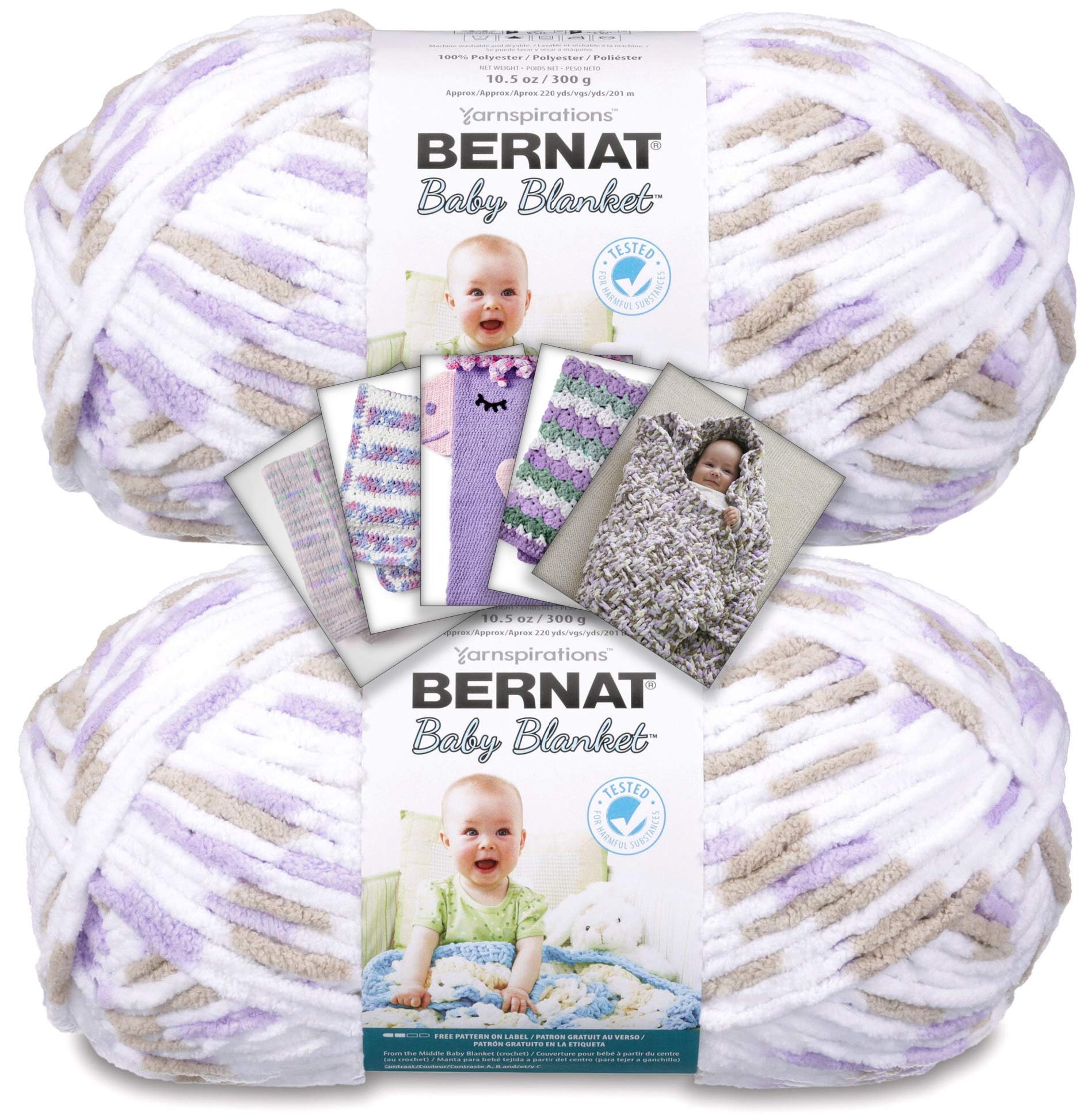 Bernat Baby Blanket Yarn - Big Ball (10.5 oz) - 2 Pack with Pattern Cards in Color (Little Lilac Dove)