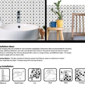 LONGKING 10-Sheet Peel and Stick Tile for Kitchen/Bath Backsplash Small Tiles - White Triangle Pattern Tiles with Black Grout