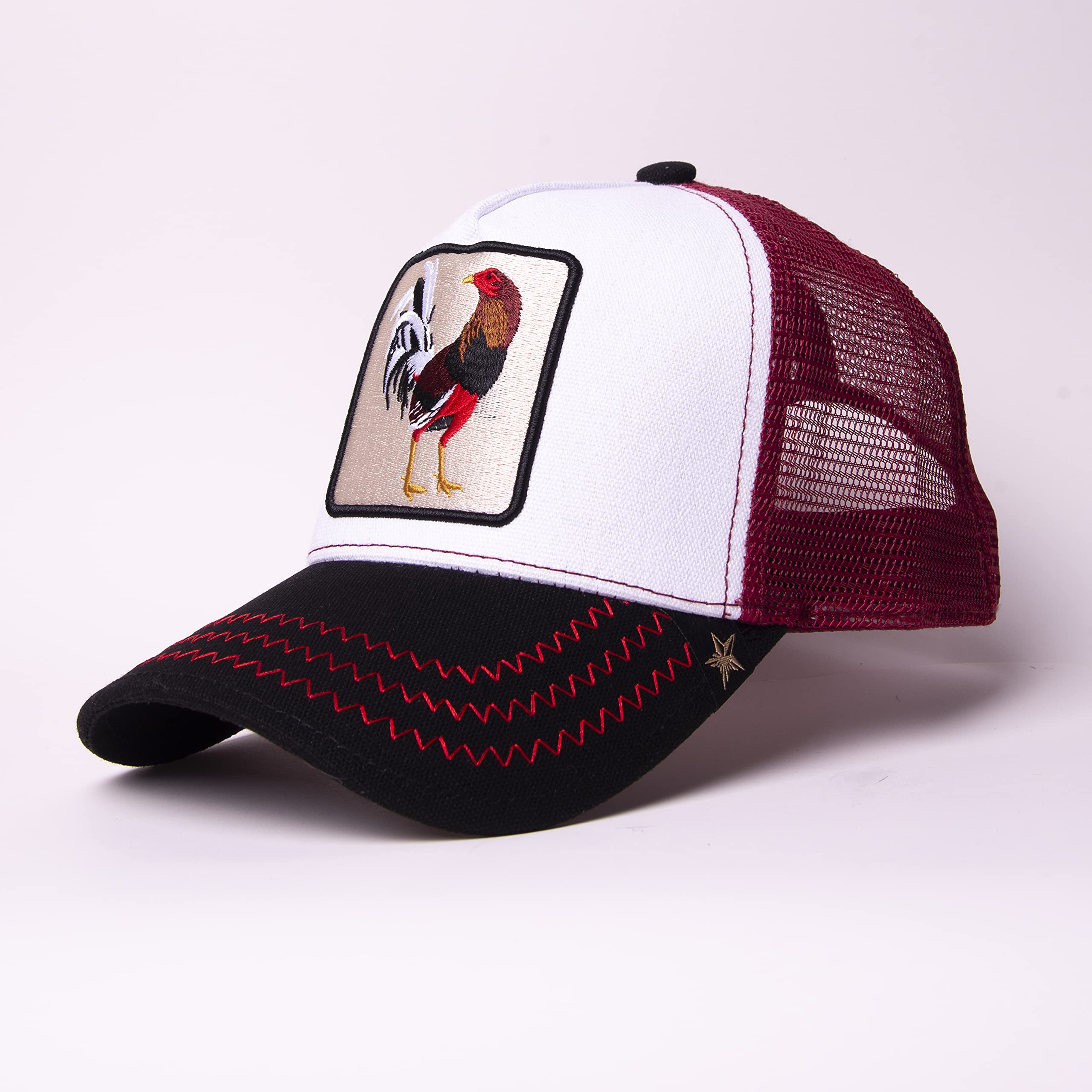 GOLD STAR HAT - Rooster Trucker hat cap red mesh in The back