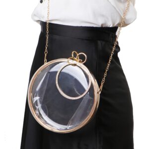 Cirilla Women Acrylic Transparent Round-Cake Clutch Evening Handbag Jeweled Ring Handle for Wedding Cocktail Party Banquet (clear)