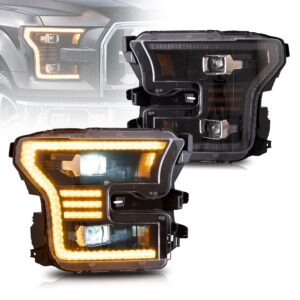 VLAND LED Headlights Compatible For [2015-2017 Ford F150 XL, XLT, Lariat, King Ranch, Platinum, Limited] With Dynamic Amber DRL & Turn Signal Lights, (Factory Halogen ONLY)