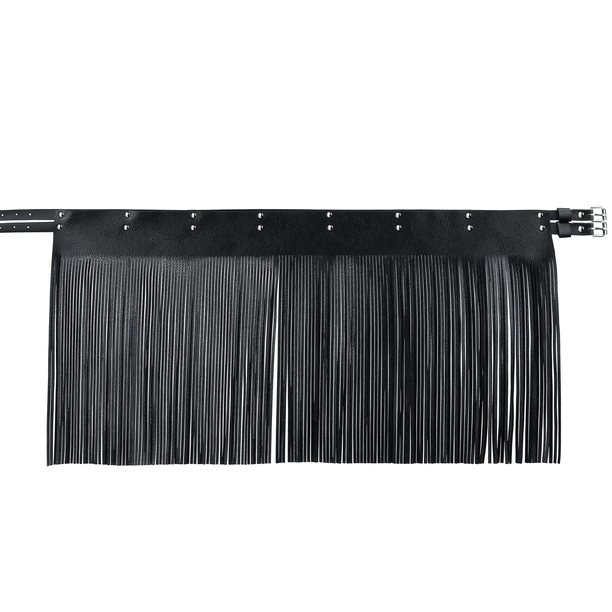 Ayliss Women Punk Waist Belt Tassel Fringe Skirt Belt Vintage PU Leather Waistband Belt Rocker Dance Performance Costume (Black #1)