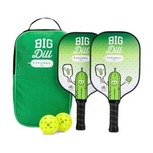 Big Dill Pickleball Original Pickleball Paddles Set of 2 USAPA Approved Pickleball Paddle Set | 2 Carbon Fiber Paddles with Covers, 2 Outdoor Pickleball Balls & Bag for Pickle Ball Paddle Set