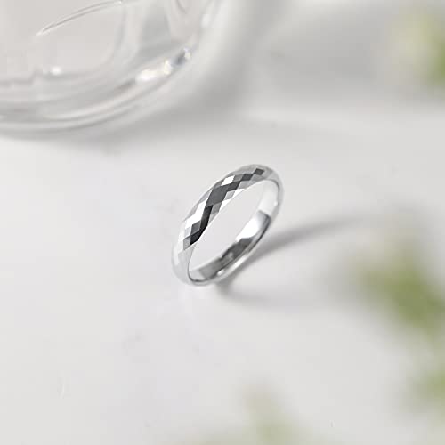 Greenpod 4MM Silver Tungsten Wedding Band for Women Faceted Edge Dome Polished Engagement Rings Size 7