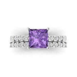 clara pucci 2.66ct princess cut pave solitaire accent created alexandrite engagement anniversary bridal ring band set 18k white gold 3.5