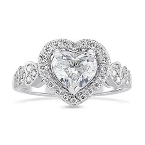 2 1/2 ct heart shape sparkling white cubic zirconia halo heart womens wedding engagement ring in 14k white gold plated 925 sterling silver (2.50 cttw) ring size - 9.5