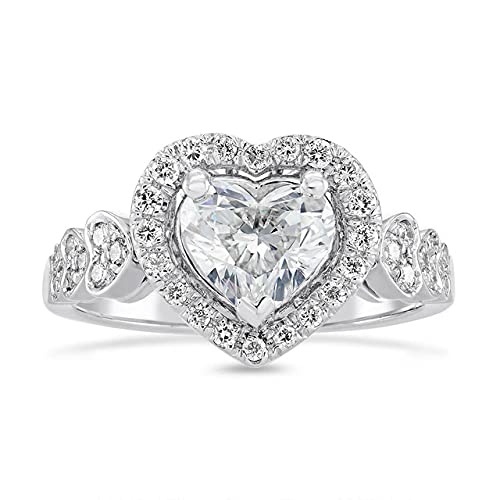 2 1/2 CT Heart Shape Sparkling White Cubic Zirconia Halo Heart Womens Wedding Engagement Ring in 14K White Gold Plated 925 Sterling Silver (2.50 Cttw) Ring Size - 9.5