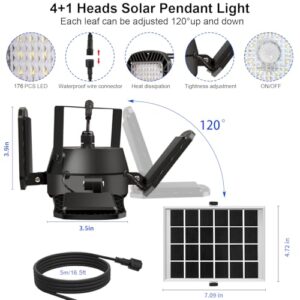 Auzev Solar Shed Light Indoor Outdoor Upgrade 176 LED 4 and 1 Heads Solar Powered Motion Sensor Pandent Daytime Work Lights with 4 Modes Remote Control Security lamp for Garage Gazebo Barn