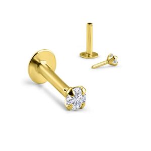 Nose Ring Bling 14k Yellow Gold Threadless Push Pin Labret Nose Ring Stud 3/8 inch 9mm Post 3mm Clear CZ 18G F5652-3mm-YG-18G-3/8