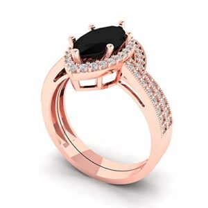 2.16ct Marquise Cut Halo Solitaire Natural Black Onyx Engagement Promise Anniversary Bridal Ring Band set 18K Rose Gold 3.5