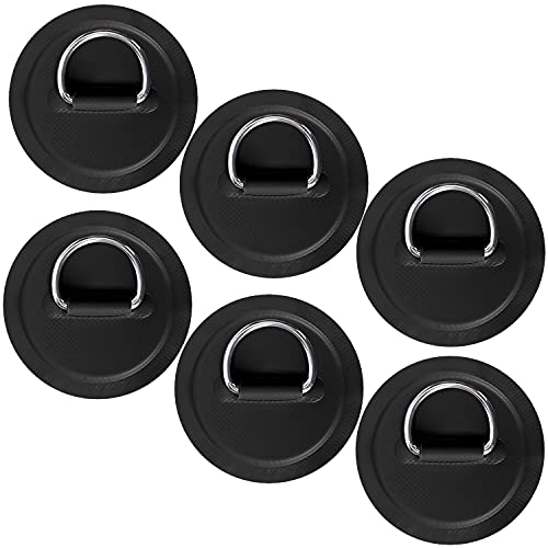 TOBWOLF 6 Pack 4.33" / 11cm Stainless Steel D-Ring Patch for Inflatable Boat Kayak Dinghy SUP, Circular D-Ring PVC Patch Stand-Up Paddleboard Canoe Rafting Accessories, NO Glue Included - Black