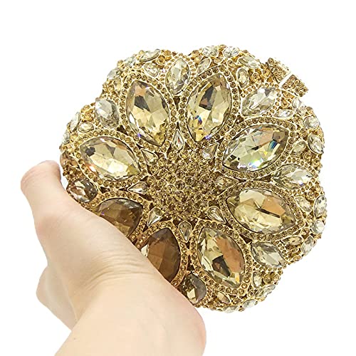 Boutique De FGG Elegant Round Crystal Clutch Evening Bags for Women Formal Party Handbags Bridal Wedding Purse (Gold,Mini)