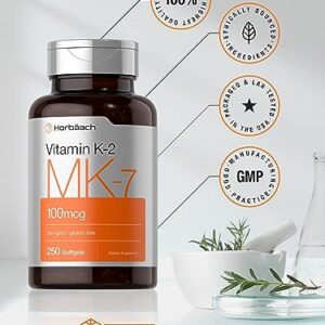 Horbäach Vitamin K2 MK7 100mcg | 250 Softgels | Non-GMO, Gluten Free Supplement