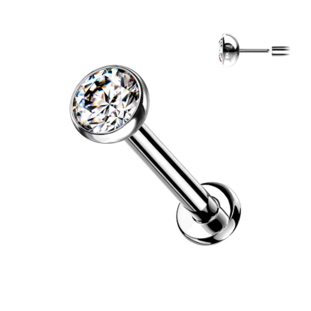 Pierced Owl 18G Petite 8mm Barbell Implant Grade Titanium Threadless Push-in 2.5mm Crystal Flat Back Lip Cartilage Tragus Stud (Clear)