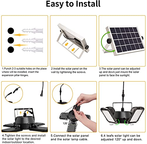 Auzev Solar Shed Light Indoor Outdoor Upgrade 176 LED 4 and 1 Heads Solar Powered Motion Sensor Pandent Daytime Work Lights with 4 Modes Remote Control Security lamp for Garage Gazebo Barn