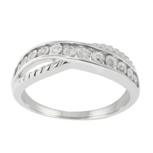 Hdiamonds 0.06 Carat Total Weight (cttw) Sterling Silver - White Diamond Band with Miracle Plates (Size: 8)