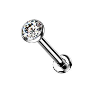 Pierced Owl 18G Petite 8mm Barbell Implant Grade Titanium Threadless Push-in 2.5mm Crystal Flat Back Lip Cartilage Tragus Stud (Clear)