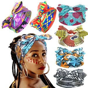 RechicGu 6 Pieces African Turban Headband For Women Girls Ankara Print Bonnet Beanie Cap Pre-Tied Bow Bowknot Headwrap Stretchy Dreadlocks Locs India Yoga Workout Hair Bandana