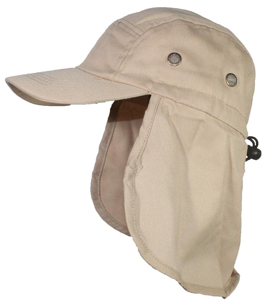 Tropic Hats Men/Women Summer Ballcap with Neckflap Protection - Khaki