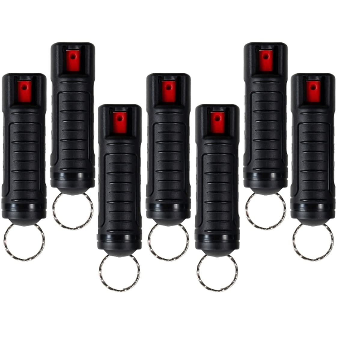 Police Magnum Keychain Pepper Spray Bulk Self Defense Set- Maximum Strength- Belt Clip Safety Key Chains for Women & Men- Made in The USA- 7 Pack Black INJ