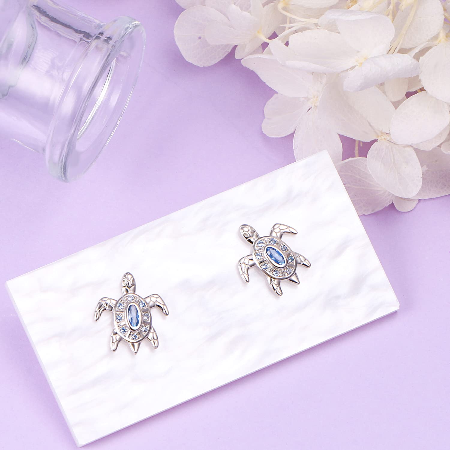 925 Sterling Silver Sea Turtle Stud Earrings Cute Animals Stud Earrings with Cubic Zirconia for Women on Birthday, Christmas, Thanksgiving, Anniversary