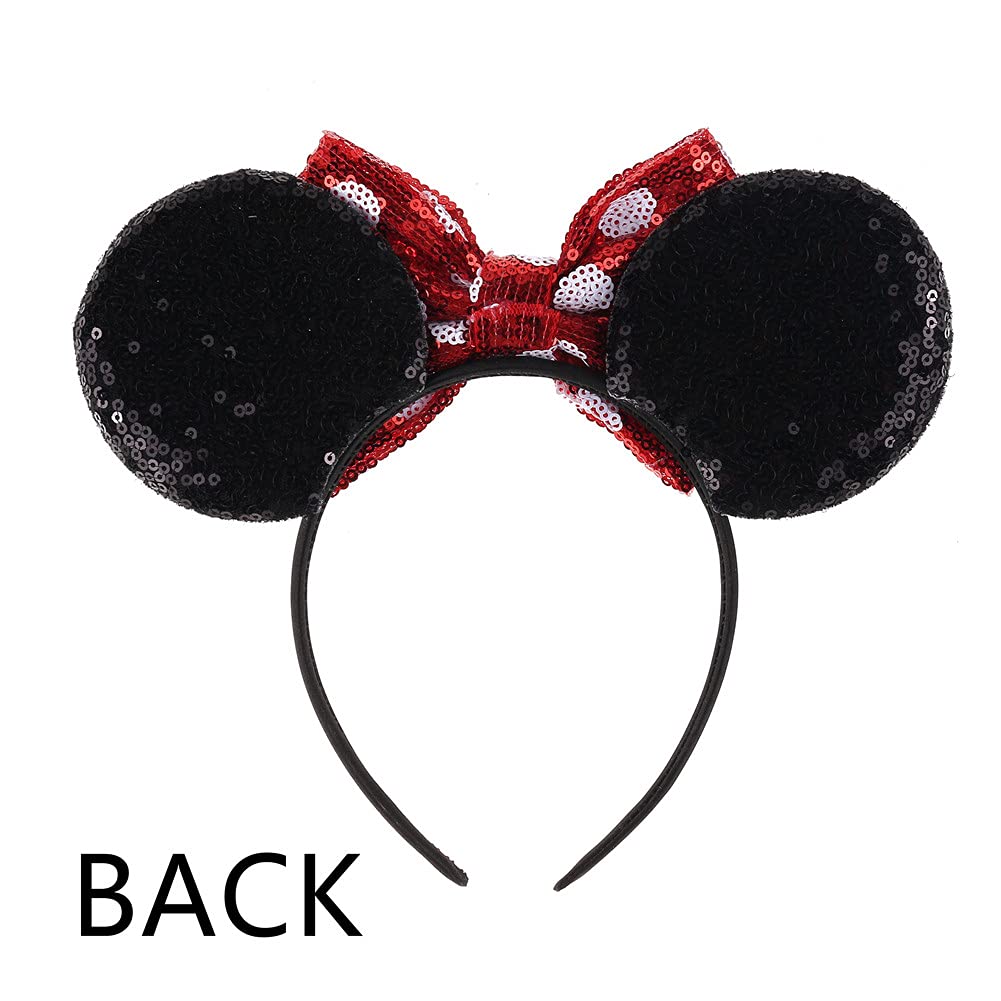 JIAHANG Polka Dot Mic Mouse Ear Headband Sequin Bow Costume Headwear Amusement Park Headpiece for Women Girls