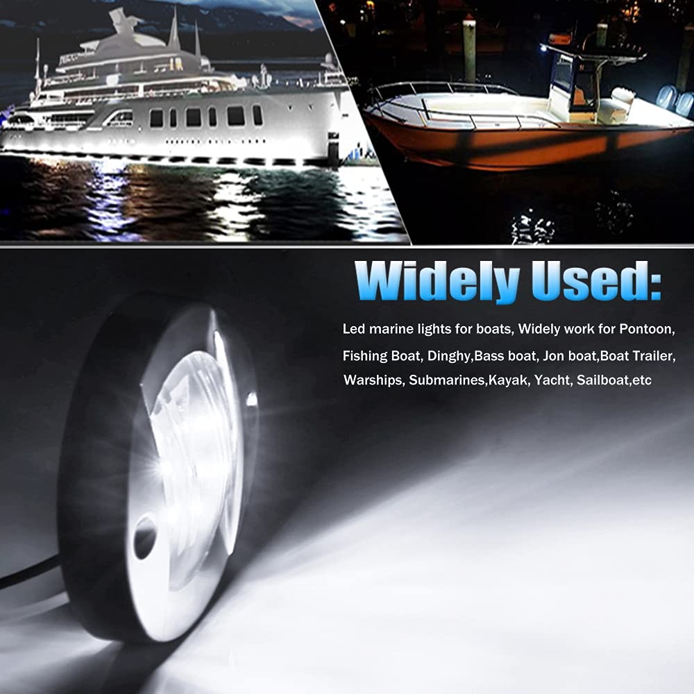 10Pcs White DC 12V 3 Inch Round Marine Boat Interior Lights Transom Mount Led Stern Anchor Lights LED Night Fishing Lights IP67 Waterproof Deck LED Courtesy Light