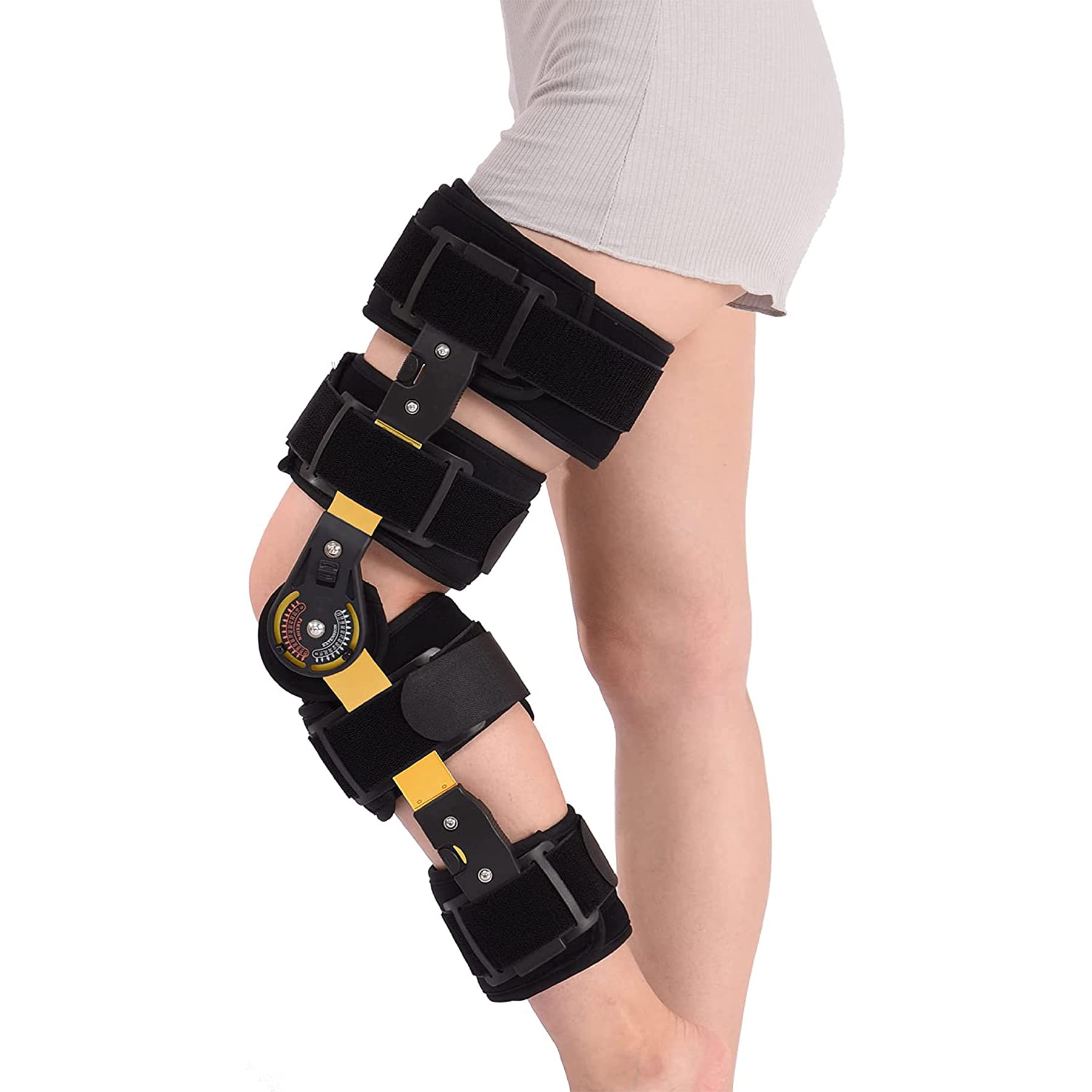 WILLQ Hinged ROM Knee Brace for Post Op Patella Injury Ligament Sports Injuries Arthritis Fracture Post Operative Support Recovery Stabilization Adjustable ​Orthopedic Support Stabilizer