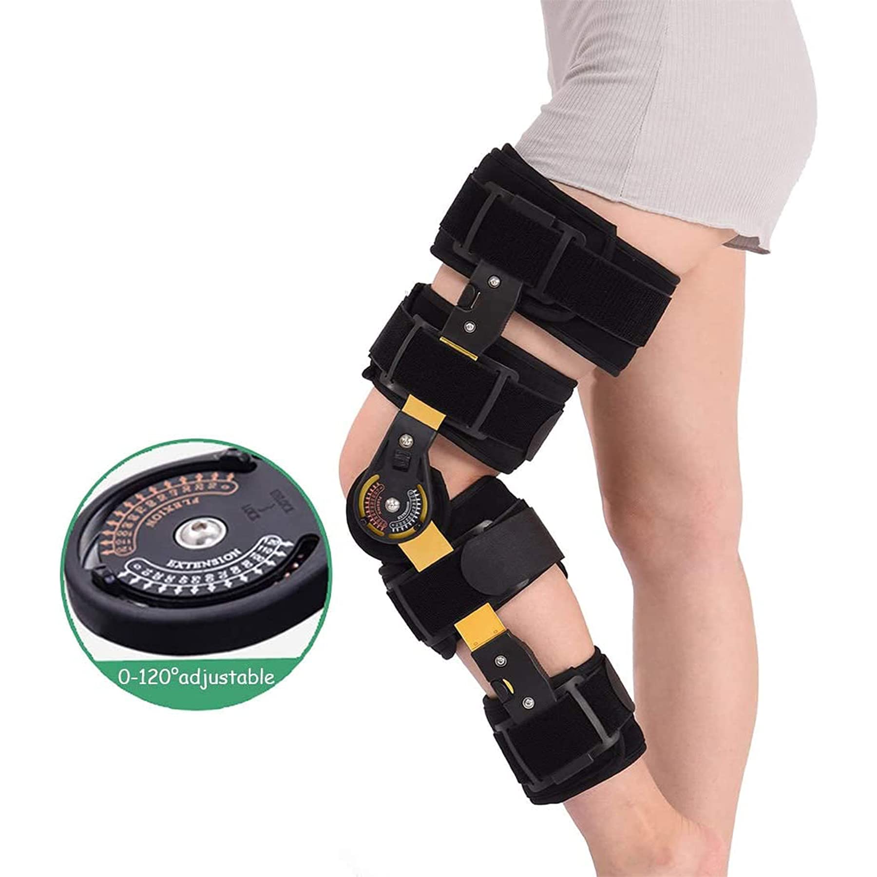 WILLQ Hinged ROM Knee Brace for Post Op Patella Injury Ligament Sports Injuries Arthritis Fracture Post Operative Support Recovery Stabilization Adjustable ​Orthopedic Support Stabilizer