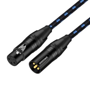 dremake xlr mic cable 3-pin xlr male to female microphone audio cable, 20ft black blue tweed braided balanced dmx amp instrument patch cords for mixing boards, speaker systems, pro audio, preamps