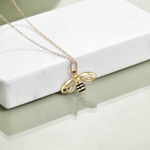 KECHO Bee Necklace for Women 14k Solid Gold Bumblebee Pendant Necklaces Yellow Gold Jewelry Mothers Day Birthday Gifts for Her (Bee Necklace)