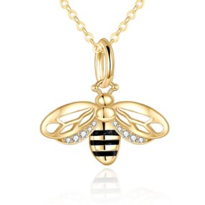 kecho bee necklace for women 14k solid gold bumblebee pendant necklaces yellow gold jewelry mothers day birthday gifts for her (bee necklace)