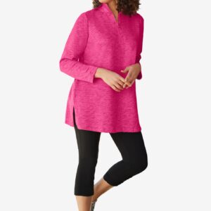 Woman Within Women's Plus Size French Terry Quarter-Zip Sweatshirt - 14/16, Raspberry Sorbet Marled